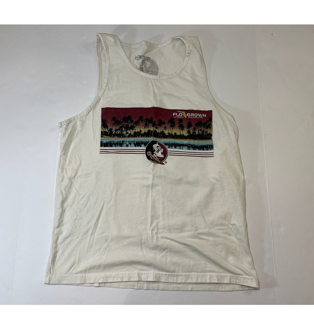 FloGrown Florida States FSU Seminoles Tank Top Mens M White Sunset Graphic NCAA